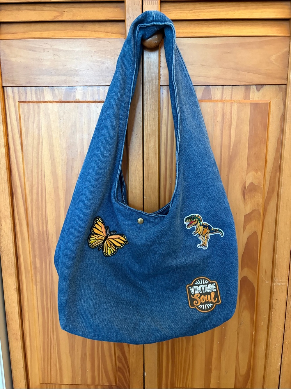 Blue Denim Shoulder Bag with Embroidered Accents - Picture 2 of 2